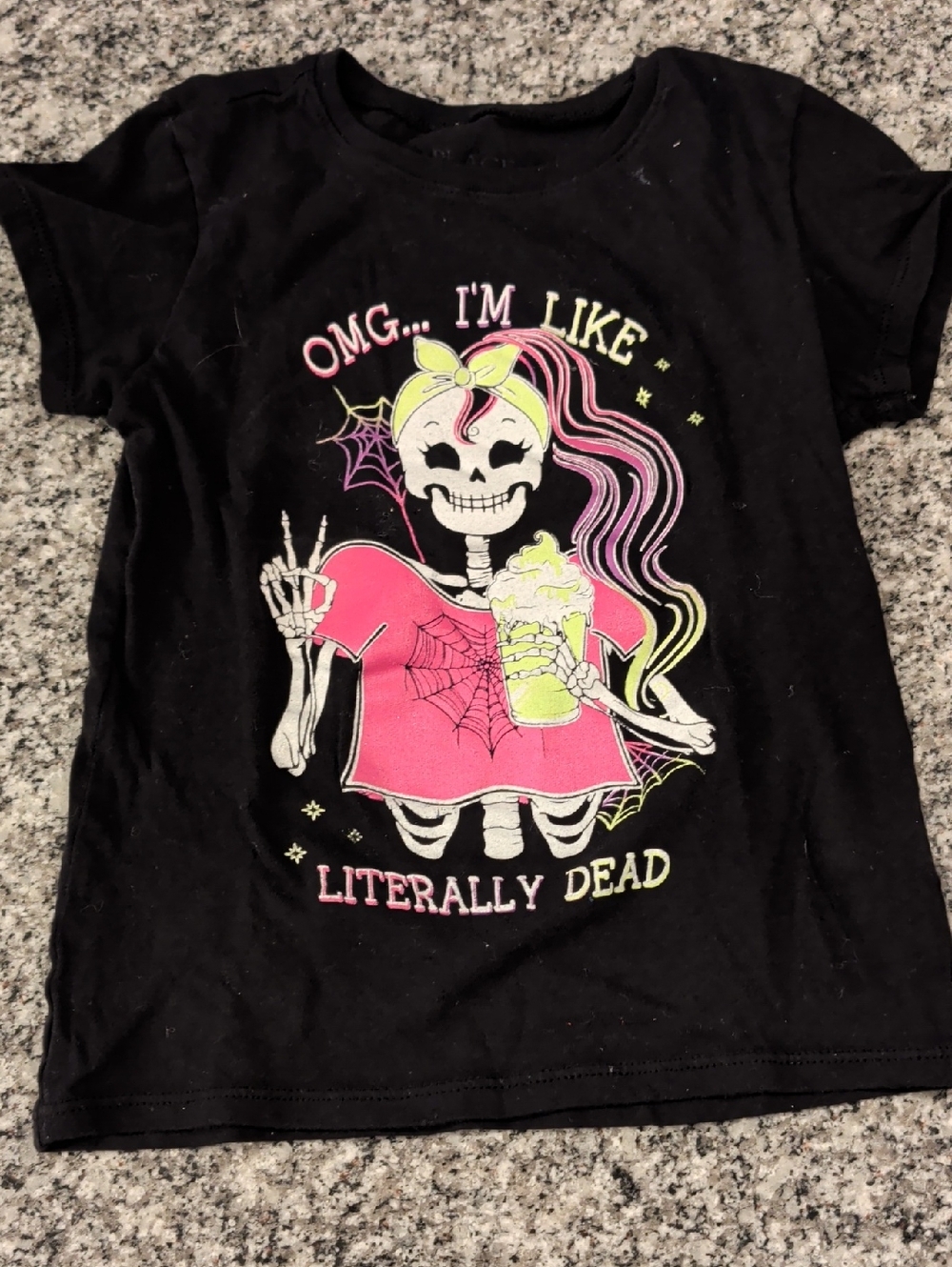 The Children's Place Black Graphic Tee with Pink & Neon Yellow Accents